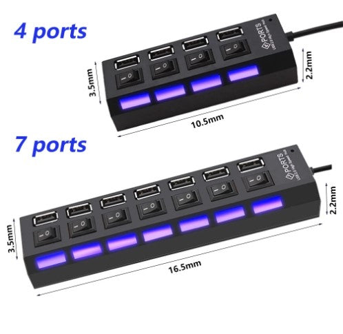 USB 2.0 Hub ،Multi USB Splitter Hub Use Power Adapter 4/7 Port Multiple Expander 2.0