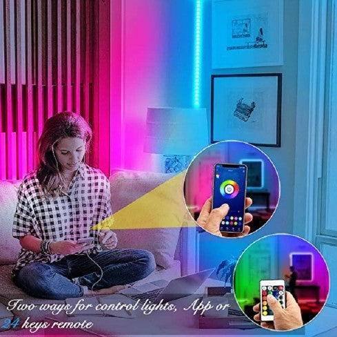 LED strips illuminated in different colors Remote control to change the color Decoration behind the TV and in the bedrooms and gaming setup