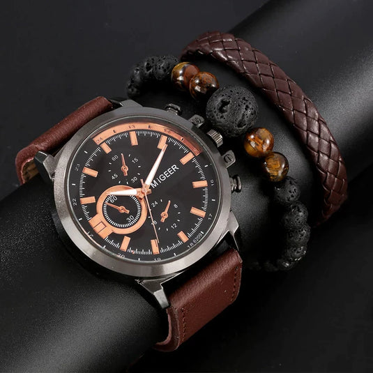 2022 elegant and high quality turquoise leather 3 piece bracelet watch