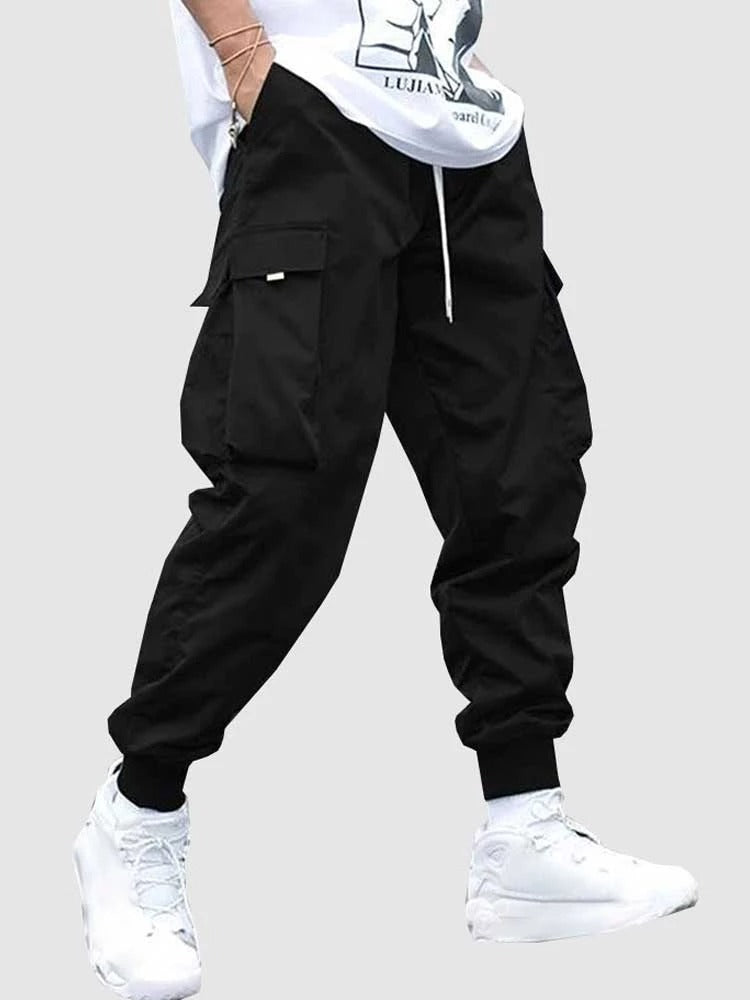 Load image into Gallery viewer, ZAFUL Men&#39;s Cargo Pant Solid Mid-waist Elastic  Trousers Techwear Sweatpants with Flap Pocket
