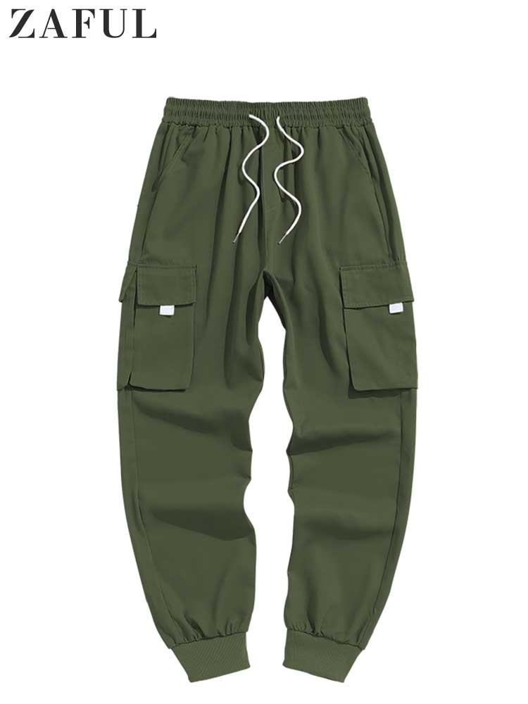 Load image into Gallery viewer, ZAFUL Men&#39;s Cargo Pant Solid Mid-waist Elastic  Trousers Techwear Sweatpants with Flap Pocket
