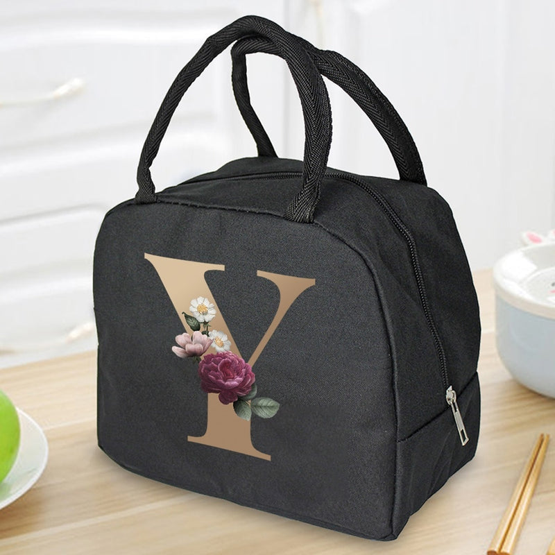 Load image into Gallery viewer, Thermal Travel Canvas Lunch Bag, Travel Bag, Gold Letter Print

