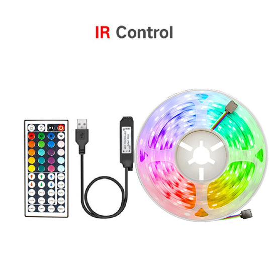 LED strips illuminated in different colors Remote control to change the color Decoration behind the TV and in the bedrooms and gaming setup