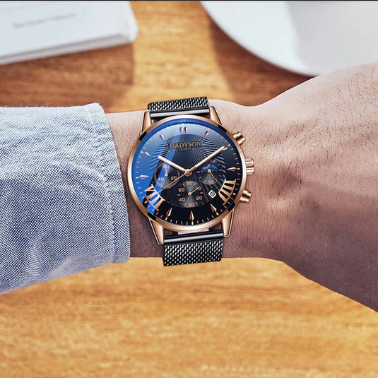 Luxury quartz watch for men, special occasions steel bracelet quartz maca