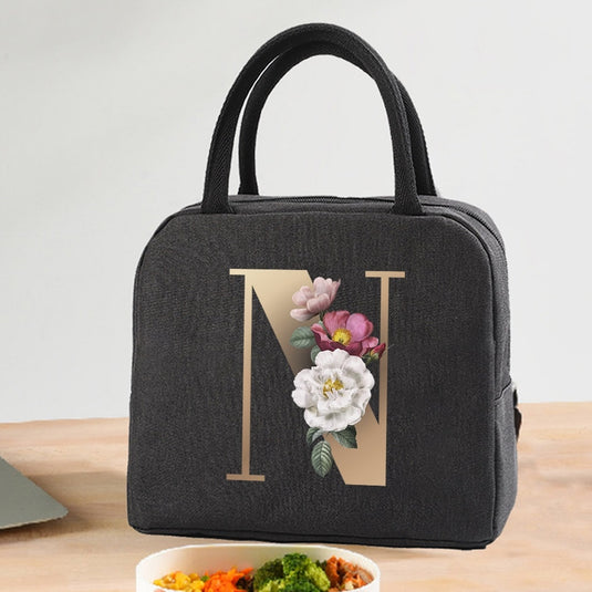 Thermal Travel Canvas Lunch Bag, Travel Bag, Gold Letter Print