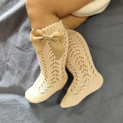 Baby socks for baby girls, soft cotton, infant, Decorated with a bow، 4-colors