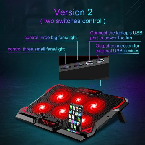 COOLCOLD 17inch Gaming Laptop Cooler Six Fan Led Screen Two USB Port 2600RPM Laptop Cooling Pad Notebook Stand For Laptop