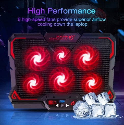 Load image into Gallery viewer, COOLCOLD 17inch Gaming Laptop Cooler Six Fan Led Screen Two USB Port 2600RPM Laptop Cooling Pad Notebook Stand For Laptop
