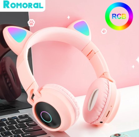 Load image into Gallery viewer, Cute cat ear headphone immersive wireless headphone with microphone It has an LED lighting system
