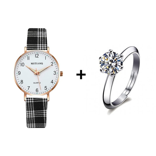 2022 new watch for women Leather strap, glow-in-the-dark hands, some with a ring