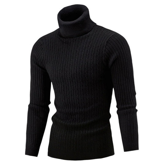 Men’s fleece sweater, long neck, warm winter, slim fit