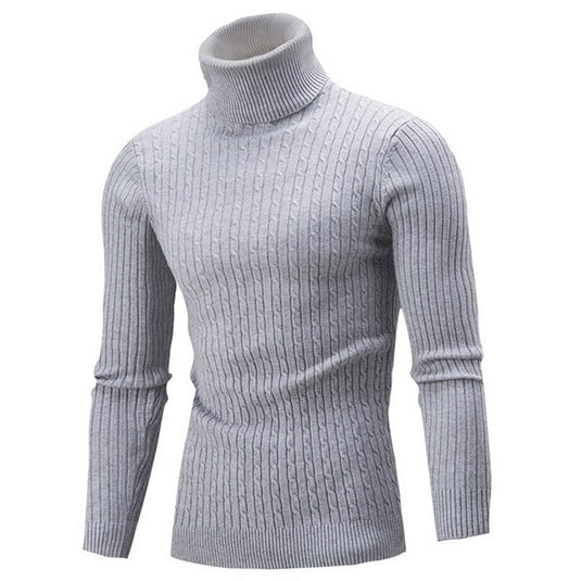 Men’s fleece sweater, long neck, warm winter, slim fit