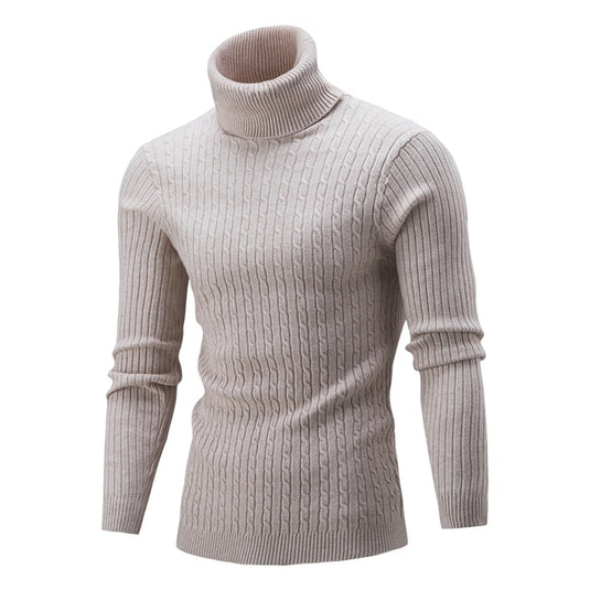 Men’s fleece sweater, long neck, warm winter, slim fit