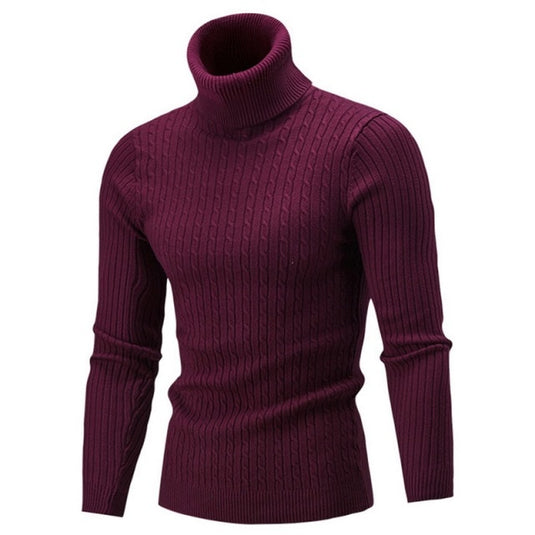 Men’s fleece sweater, long neck, warm winter, slim fit
