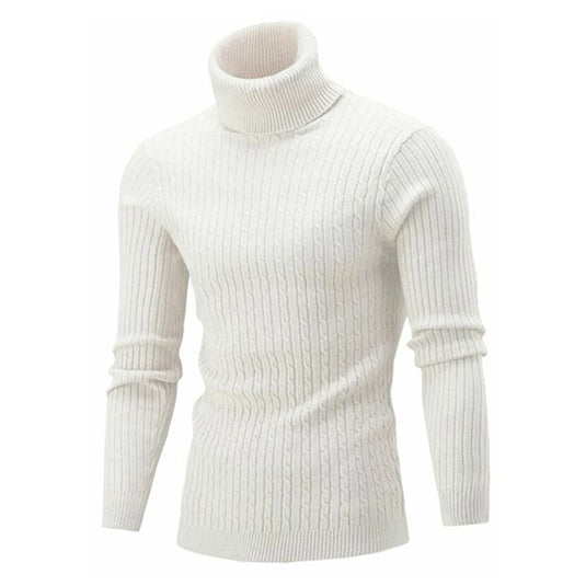 Men’s fleece sweater, long neck, warm winter, slim fit