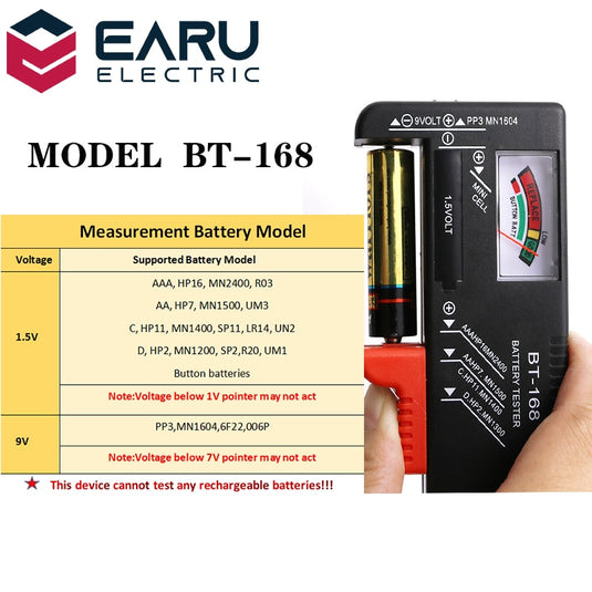 Universal button battery checker tester AA AAA C D 9V