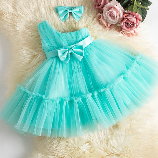 Cute dress for little girls, with bowknot, suitable for parties, baptisms, all colors