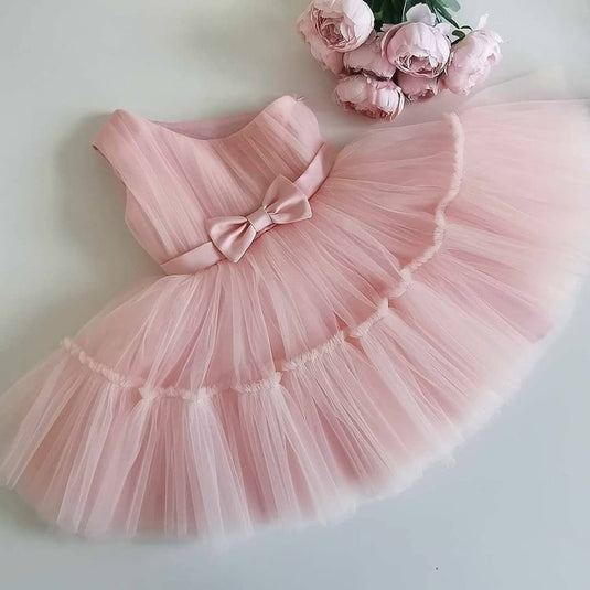 Cute dress for little girls, with bowknot, suitable for parties, baptisms, all colors