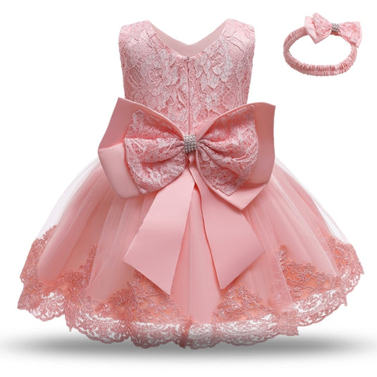 Cute dress for little girls, with bowknot, suitable for parties, baptisms, all colors
