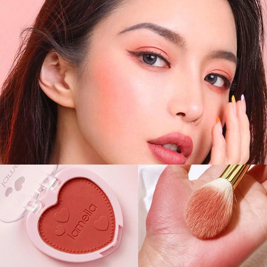 Water-resistant heart-shaped blush, gorgeous peach colors