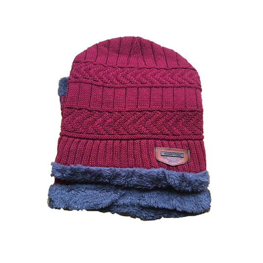 Men's winter hat and scarf, warm in winter, made of wool, two layers. all colors