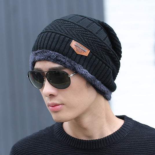 Men's winter hat and scarf, warm in winter, made of wool, two layers. all colors
