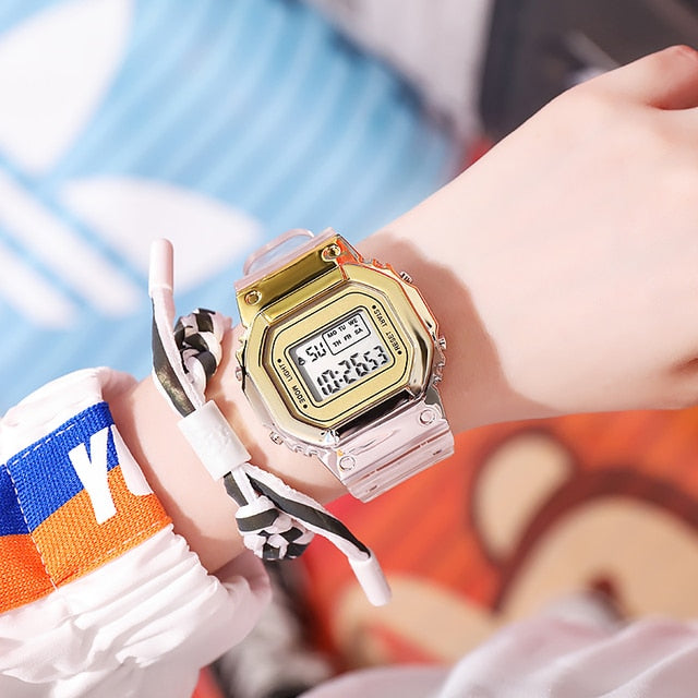 Load image into Gallery viewer, Cute digital women's watch auxiliary hour transparent bracelet 10_colors
