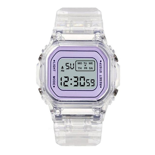 Cute digital women's watch auxiliary hour transparent bracelet 10_colors
