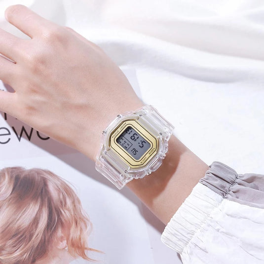 Cute digital women's watch auxiliary hour transparent bracelet 10_colors