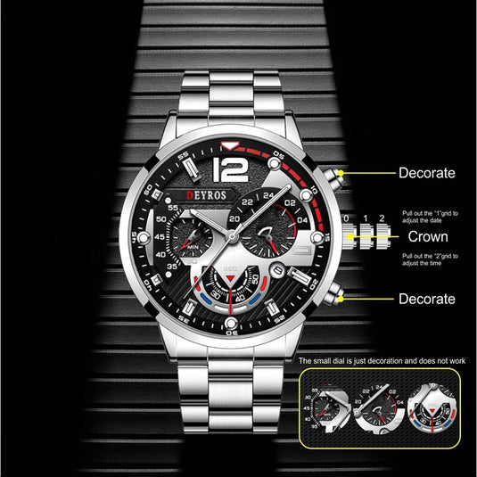Luxury men's watch, stainless steel spor, luminous 12_color