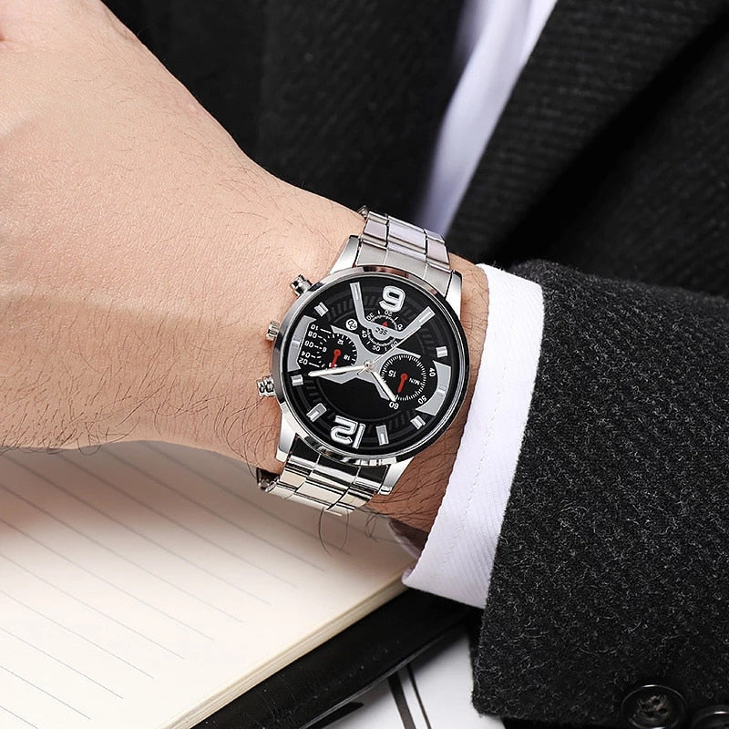 Load image into Gallery viewer, Luxury men's watch sports watch stainless steel leather bracelet
