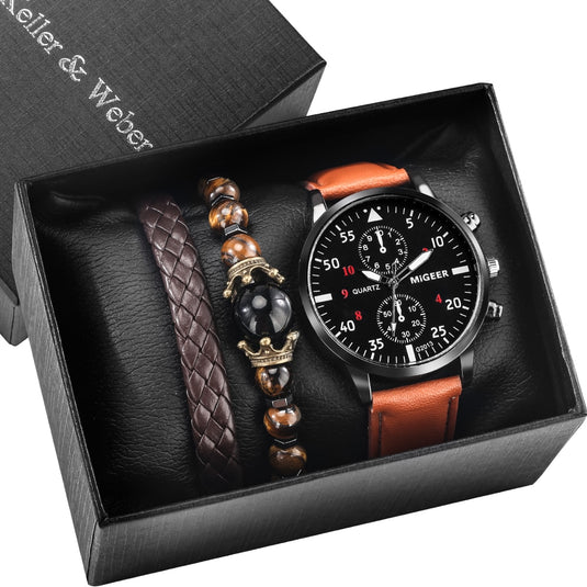 2022 elegant and high quality turquoise leather 3 piece bracelet watch