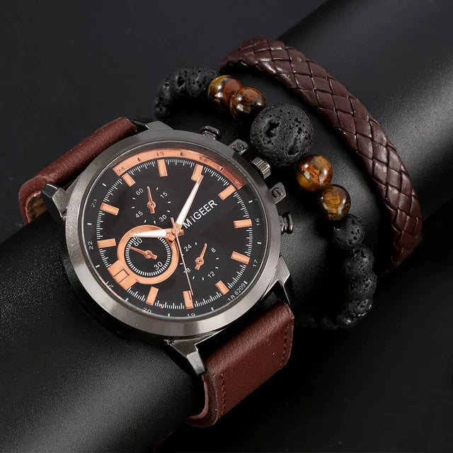 Load image into Gallery viewer, 2022 elegant and high quality turquoise leather 3 piece bracelet watch

