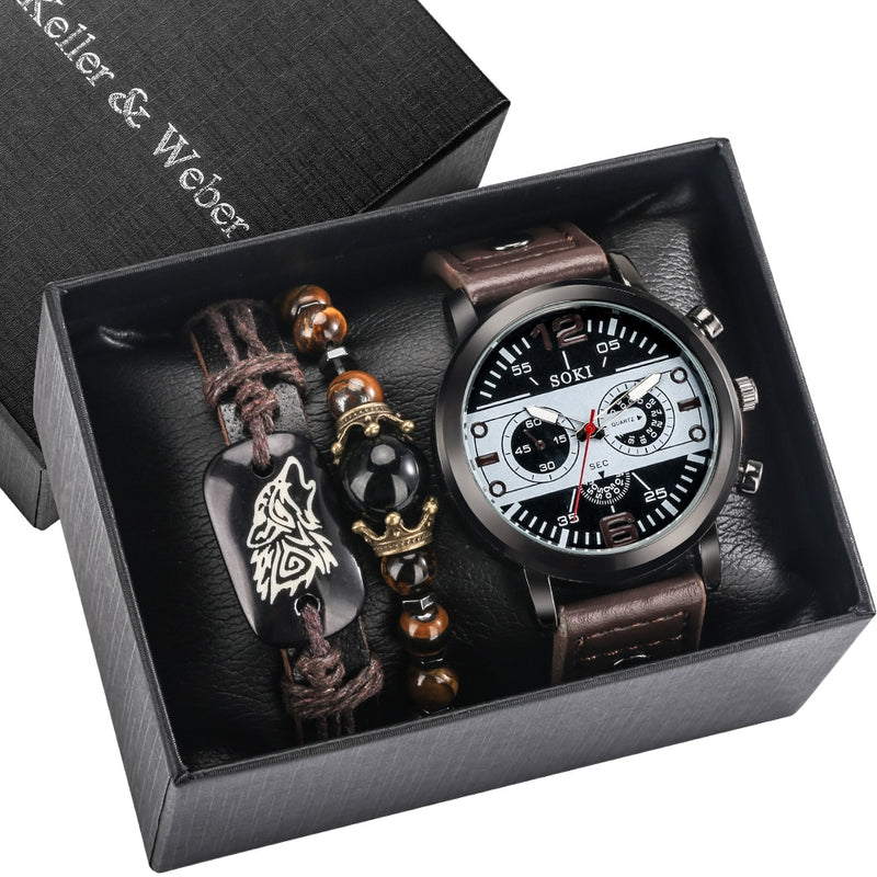 Load image into Gallery viewer, Luxury men's watch made of leather beautiful as a gift
