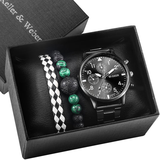 2022 elegant and high quality turquoise leather 3 piece bracelet watch