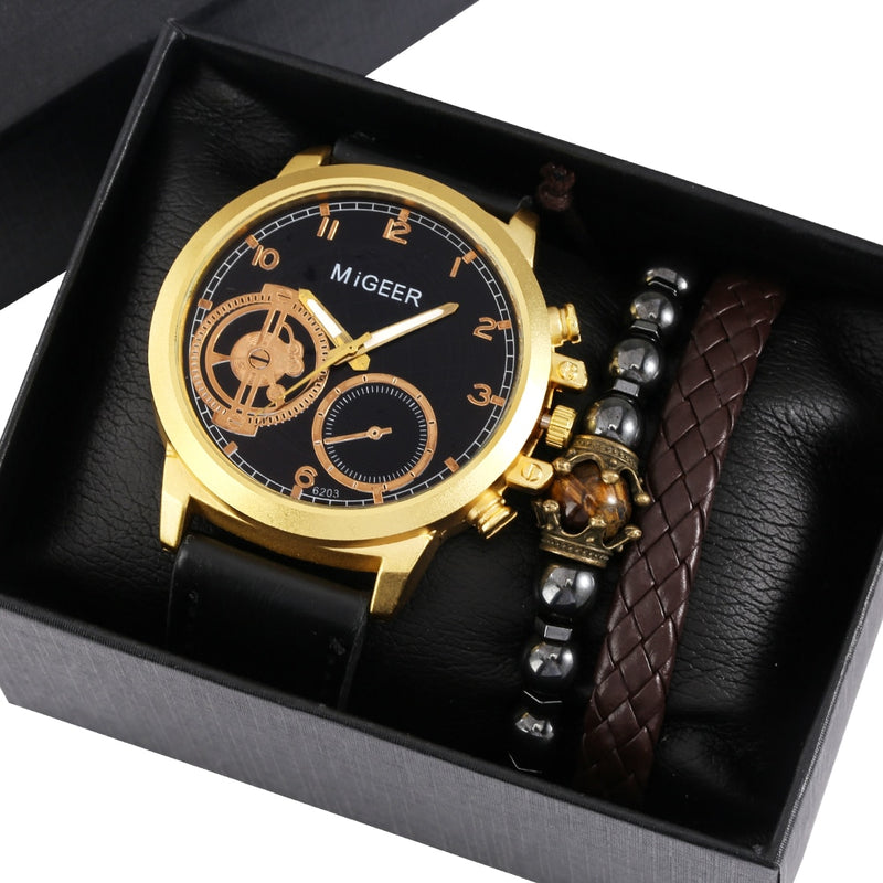 Load image into Gallery viewer, Luxury men's watch bracelet man quartz wristwatch gold bracelet 2022 2pcs
