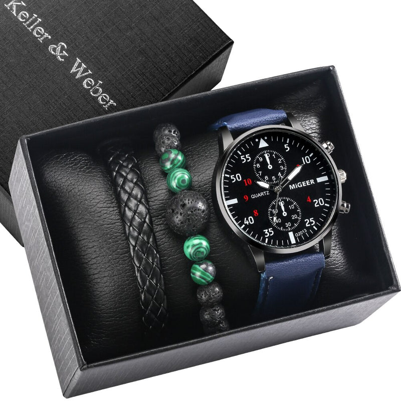 Load image into Gallery viewer, 2022 elegant and high quality turquoise leather 3 piece bracelet watch
