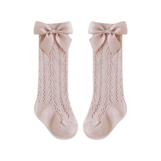 Baby socks for baby girls, soft cotton, infant, Decorated with a bow، 4-colors