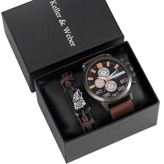 Luxury men's watch bracelet man quartz wristwatch gold bracelet 2022 2pcs