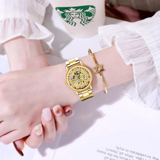 Fashionable stainless steel gold watch