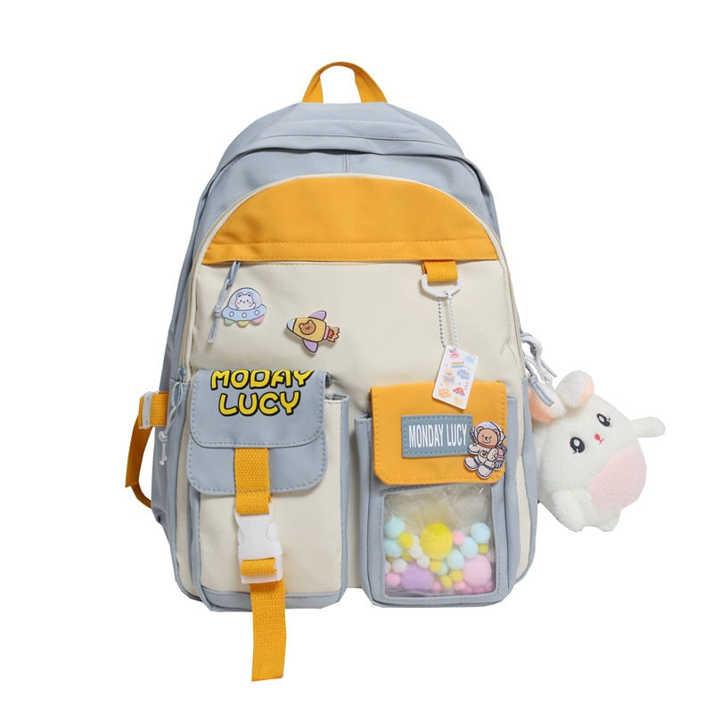 Load image into Gallery viewer, High quality women's back bag largely capacity many pockets Comes with a cute doll next to it
