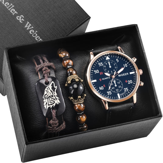 2022 elegant and high quality turquoise leather 3 piece bracelet watch