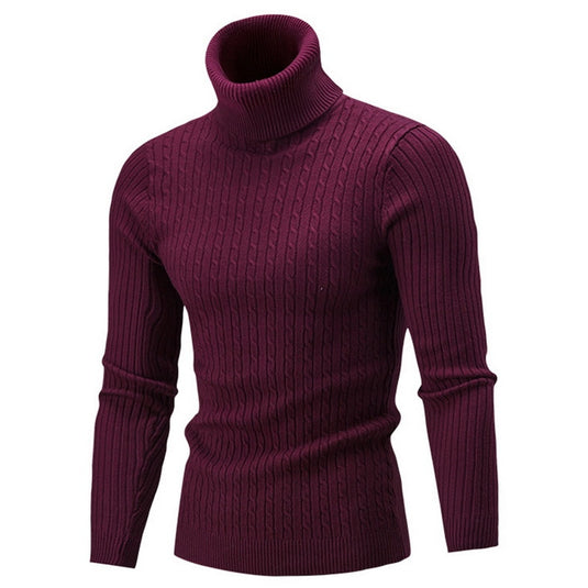 Men’s fleece sweater, long neck, warm winter, slim fit
