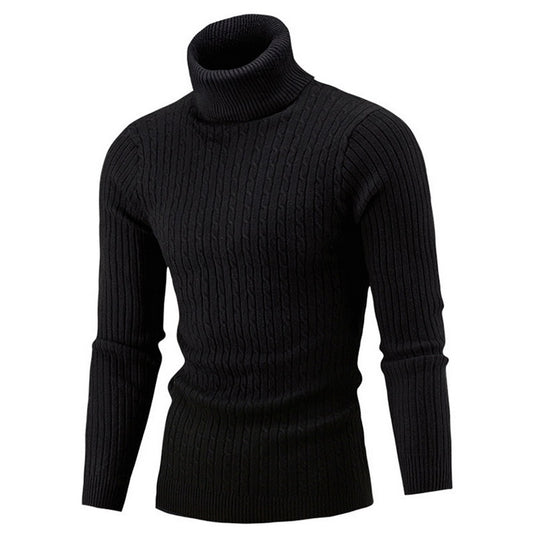 Men’s fleece sweater, long neck, warm winter, slim fit