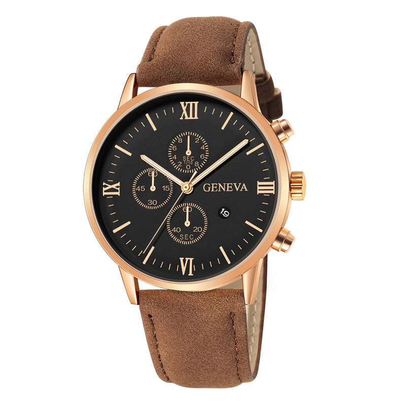 Load image into Gallery viewer, Men's watches 2022 for all times, from Calendar Quartz Watch Company leather bracelet

