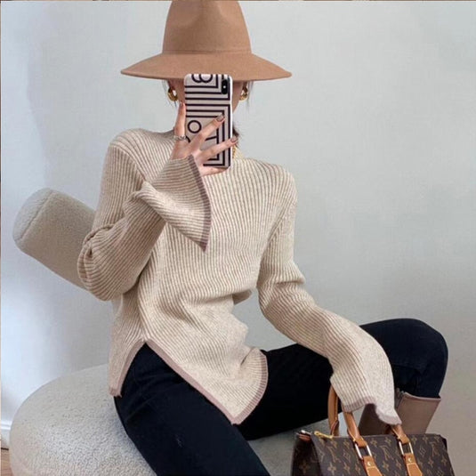 Autumn and winter women's blouse with an elegant side slit
