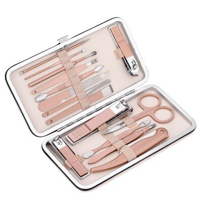Load image into Gallery viewer, Nail and facial care set Every tool you will need here, scissors, file, tweezers Black and pink color
