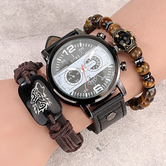 Luxury men's watch made of leather beautiful as a gift