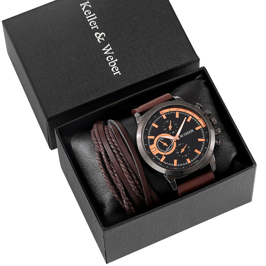 Luxury men's watch bracelet man quartz wristwatch gold bracelet 2022 2pcs