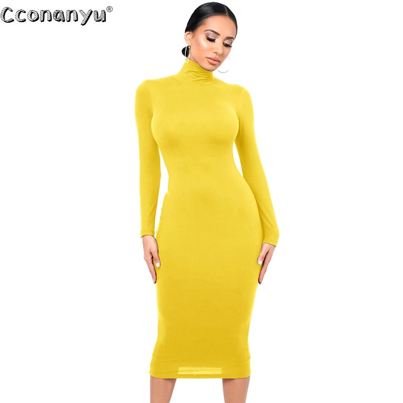 Load image into Gallery viewer, sexy women dress Long dress.. with long sleeves turtleneck suitable for work
